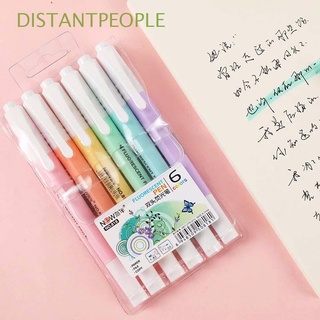 DISTANTPEOPLE 6Pcs/Set Fluorescent Pen Stationery Markers Pen Double Head Gift Markers Pastel Drawing Pen Office Supplies School Supplies Student Supplies DIY Drawing Highlighter Pen