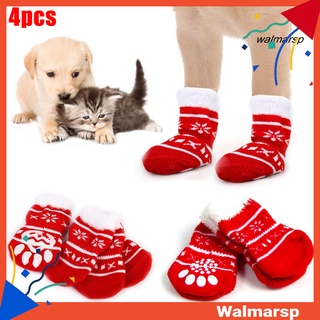 [Wmp] 4 pzs calcetines de algodón cálidos antideslizantes para mascotas/gatos/perros/navidad/ copo de nieve/alce/pata