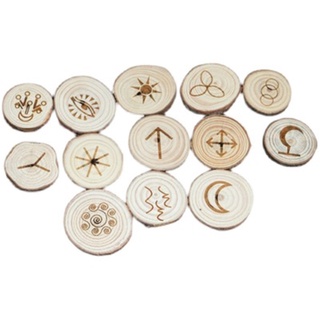 ES 13Pcs/set Wooden Runes Stone Runas Piedra for Divination Natural Carved with Bag