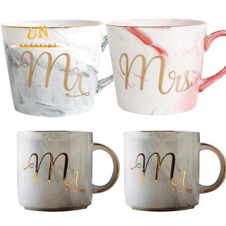 set de tazas de café: mr. y mrs. tazas de cerámica de color mármol, juego de 2, elegante, romántico, duradero, ideal para regalo de boda, san valentín, amor, gris y rosa