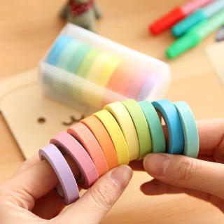 10 piezas arco iris Color sólido papel Craft Washi enmascaramiento cinta adhesiva adhesiva DIY papelería