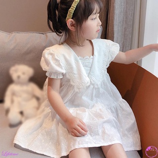Western Style Net Red Solid Color Lace Girl, Summer Clothes Short Sleeve Dress Baby Skirts Princess Dress