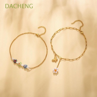 DACHENG Korean Titanium Steel Anklet Adjustable Pearl Bracelet Female Ankle Chain Flower Charm Bohemian Cool Double Layer Barefoot Chain Butterfly/Multicolor