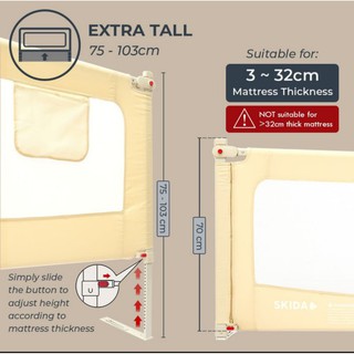 Bedrail SKIDA - 120 cm de altura Extra = valla para cama de bebé, colchón, protector de cama (7)