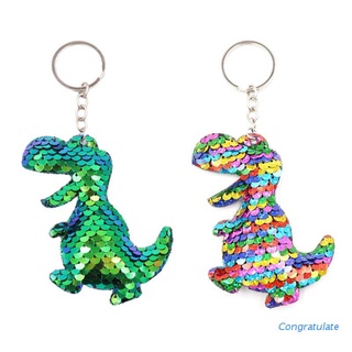Congratulate Cute Reversible Glitter Sequins Dinosaur Pendant Keychain Key Chain Gifts for Women Car Bag Accessories Key Ring