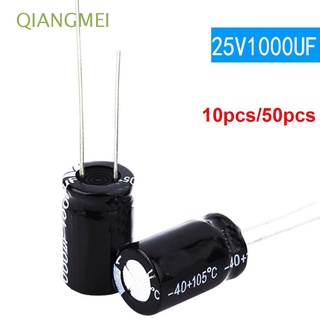 qiangmei 50pcs condensadores componente 1000uf/25v condensador electrolítico aluminio 16-50v durable común 25v1000uf