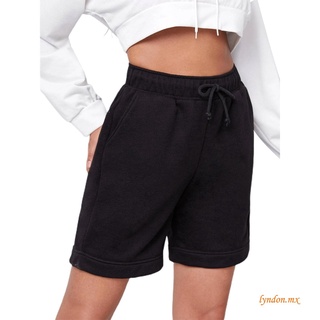 bty pantalones cortos casuales de verano para mujer/pantalones cortos de cintura alta con cordón de color sólido