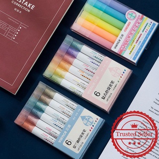 6Pcs Creative Student Stationery Wenxi Jiwushe Double-Headed Pastel Color Color Key Pen Drawing S7E1