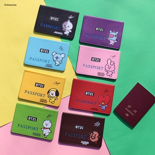 Bt Fashion BTS Cartoon Print - funda protectora de cuero sintético para pasaporte