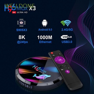 WELLDONE H96MAX X3 Inteligente Caja de TV 8K Android 9.0 Decodificador Bluetooth ROM 4G RAM 128G WIFI dual Reproductor multimedia Amlogic S905X3