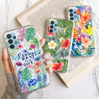 Green Plant Flowers Clear Phone Cases for Samsung A31 A32 A41 A42 A51 A52 A71 A72 A82 4G 5G A20 A30 A40 A50 A50S A30S A70 Covers Soft TPU Silicon Back Shell Cover