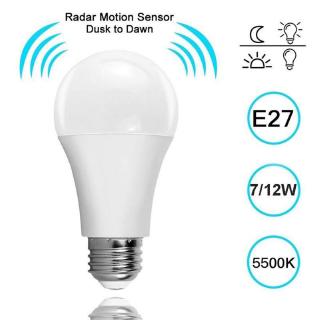 Bombilla de luz de Radar E27 Sensor, 7W 12W LED globo bombilla lámpara práctica, ampolla ambiental PIR lámpara de movimiento, lámpara de apagado/ON automático