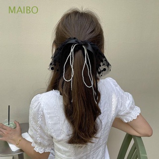 MAIBO Retro Bow Scrunchies Elastic Hair Rope Ponytail Holder Pearl Gift Hair Accessories Mesh Sweet Temperament Hair Band