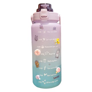 Botella de agua de gran capacidad de 2000 ml portátil botella de agua con taza de paja 2 litros con recordatorio botella de tiempo molisa (3)