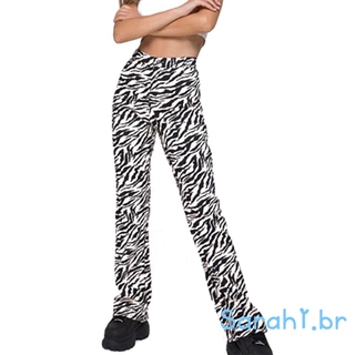 Pantalones para mujer con estampado De Zebra/Cintura Alta/elástico/talla grande