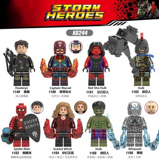 Super Heroes Marvel Lego Minifigures Hulk Spiderman Hawkeye escarlata bruja bloques de construcción juguetes X0244