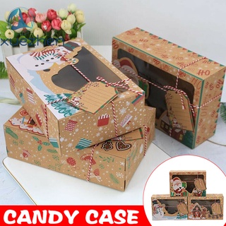 Caja de galletas de caramelo de navidad con ventana clara y cintas de papel Kraft caja para dar suministros de fiesta de navidad