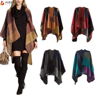 MIBEAUTY Soft Cashmere Scarf New Poncho Wrap Shawl Patchwork Plaid Women Hot Warm Cape Blanket Cloak/Multicolor