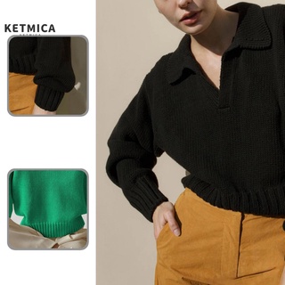 ketmica Autumn Winter Autumn Sweater V Neck Long Sleeve Knitted Pullover Lapel for Daily Wear