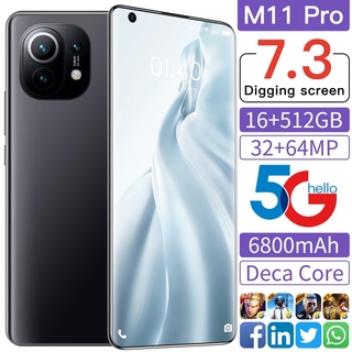 2021 Newest Global Version M11 Pro 7.3 Inch Smartphone 6800Mah 16+512GB Full Screen Support Face Unlock 5G Android Mobile Phone