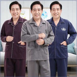 Pijamas de mediana edad y ancianos de los hombres sándwich de manga larga de mediana edad papá y ancianos grandes sueltos ropa de casa traje