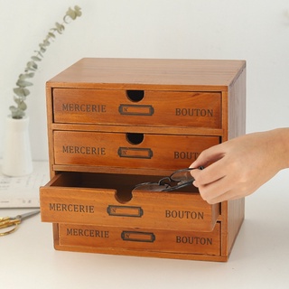 brroa - cajón de madera retro de 4 niveles, organizador de escritorio