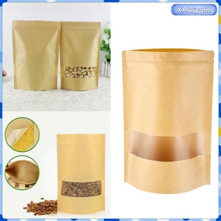 [ready stock] bolsas de alimentos resellables, bolsas de papel kraft, 50 bolsas de papel kraft con ventana transparente, 5 tamaños diferentes para alimentos secos