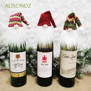 Alisondz - funda de botella de vino hecha a mano, Mini sombrero de Santa, botella de vino, decoración de vacaciones, decoración de navidad, decoración de navidad