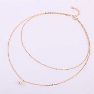 Sujianxia collar Simple resistente al desgaste de las mujeres de doble capa de perlas de imitación colgante de cadena para fiesta (7)