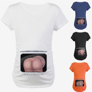 Maternity Baby Peeking T-shirt Funny Pregnant Women Short Sleeve Tops