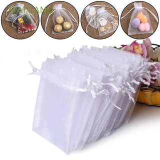 MALLAND 25/50PCS Candy Organza Gauze Sachet Party Supply Drawstring Pocket Gift Bags Wedding Jewelry Packing Christmas Favor Drawable White Pouches/Multicolor