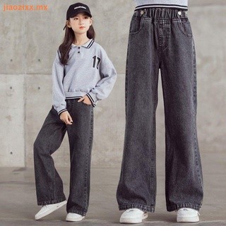 gran chica denim ancho de pierna pantalones primavera y otoño 2021 nuevos niños coreanos s suelto pantalones largos niñas estilo extranjero pantalones rectos