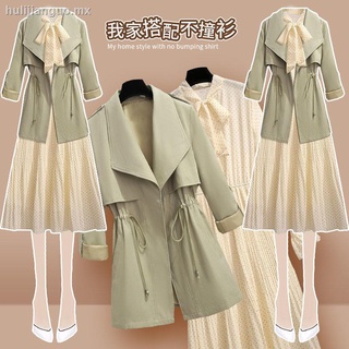 Large size women s autumn new suit women s western style windbreaker jacket covering belly slimming all-match dress women two-piece suit [shipped within 15 days]