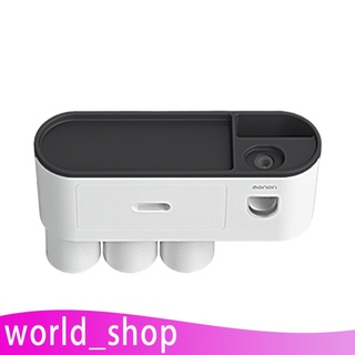 [worldshop] soporte para cepillo de dientes, montado en la pared, dispensador automático de pasta de dientes, soporte para cepillo de dientes para baño (2)