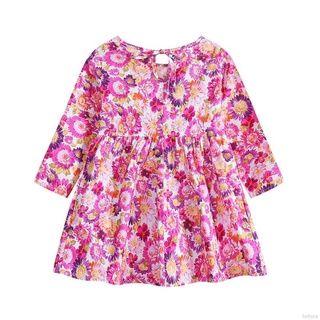 Bobora vestido de niña cuello redondo manga larga impresión dulce vestido Floral para 6M-6Y
