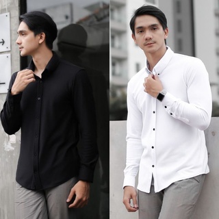 Camisas casuales de hombre liso negro blanco manga larga/camisas de dobladillo de los hombres/camisas de los hombres/camisas negras