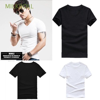 MILKBOLL Simple Men 's t - shirt Slim Camiseta de manga corta V / cuello redondo Algodón Hot Solid Fitness Camiseta casual/Multicolor