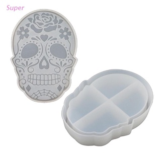 Super Halloween Skull caja de almacenamiento molde para resina epoxi fundición DIY joyería titular