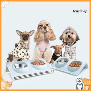 [Vip] doble tazón diseño de acero inoxidable perro gato cachorro alimentación alimentos plato de agua suministros para mascotas (1)