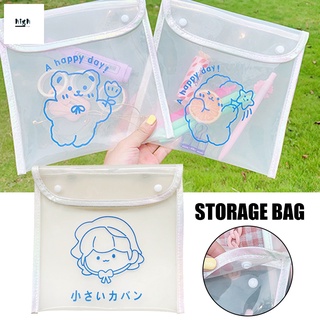 PVC Transparent Cosmetic Storage Bag with Snap & Handle Design Waterproof Stationery Travel Storage Organizer