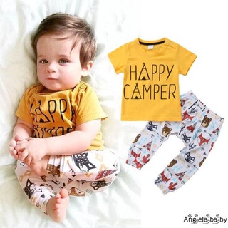 Hian-baby niña traje de verano conjuntos amarillo manga corta letra impresión camiseta + pantalones de impresión de dibujos animados