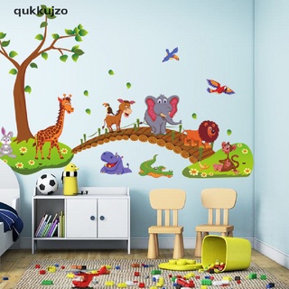 qukkujzo dibujos animados selva salvaje animal árbol puente león jirafa pájaros flores pegatinas de pared para decoración del hogar mx