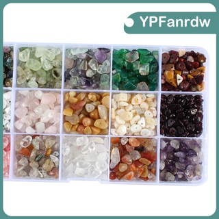 [venta caliente] cuentas de piedras preciosas, chips naturales 15 colores surtidos caja suelta cuentas de cristal energía piedra poder para la fabricación de joyas (plástico