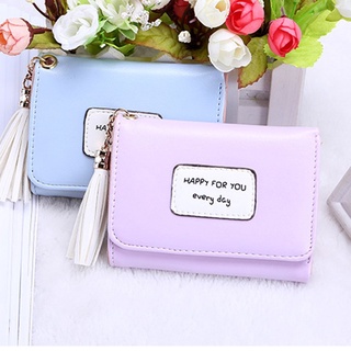 Korean Style Women Wallet Short Purse Foldable Tassels Wallet Card Holder