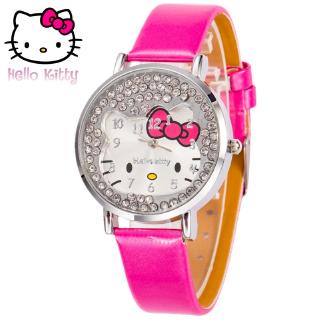 Nuevo reloj de cuarzo analógico de cuero de Hello Kitty con diseño de dibujos animados para mujer (3)