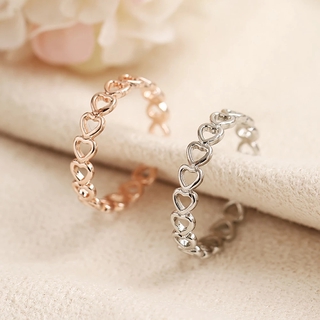 [coreano acero inoxidable plata color oro hueco en forma de corazón anillo abierto] [personalidad linda moda amor forma vinculada anillos ajustables para niña] [joyas regalos fiesta anillos] (1)