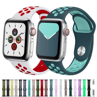 Silicone Strap for Apple watch Series 6 Se 5 4 3 2 1 iwatch 38MM 42MM 44MM 40MM Two-color Strap Porous Anti-sweat Sport Breathable Strap Buckle Replacement Wrist Straps