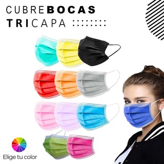Cubrebocas Tricapa Colores Plisado Termosellado 50 piezas Con Ajuste Nasal