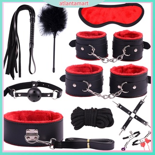 10Pcs Adult Bondage Handcuffs Footcuffs Whip Blindfold Intimate Sex Toys Set