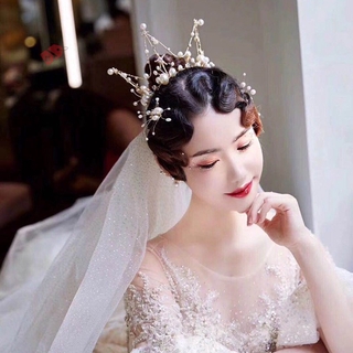 MTL hermosa novia Rhinestone hecho a mano perlas accesorios para el cabello flor diadema horquillas pendientes corona para vestido de novia (7)